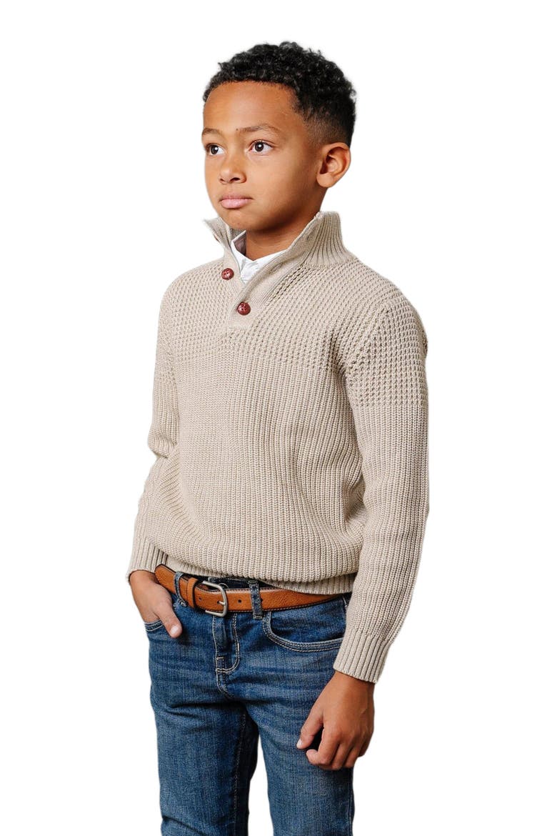 Boys' Organic Mix Stitch Mock Neck Sweater with Elbow Patches, Kids, Main, color, Taupe Marl Mix Stitch