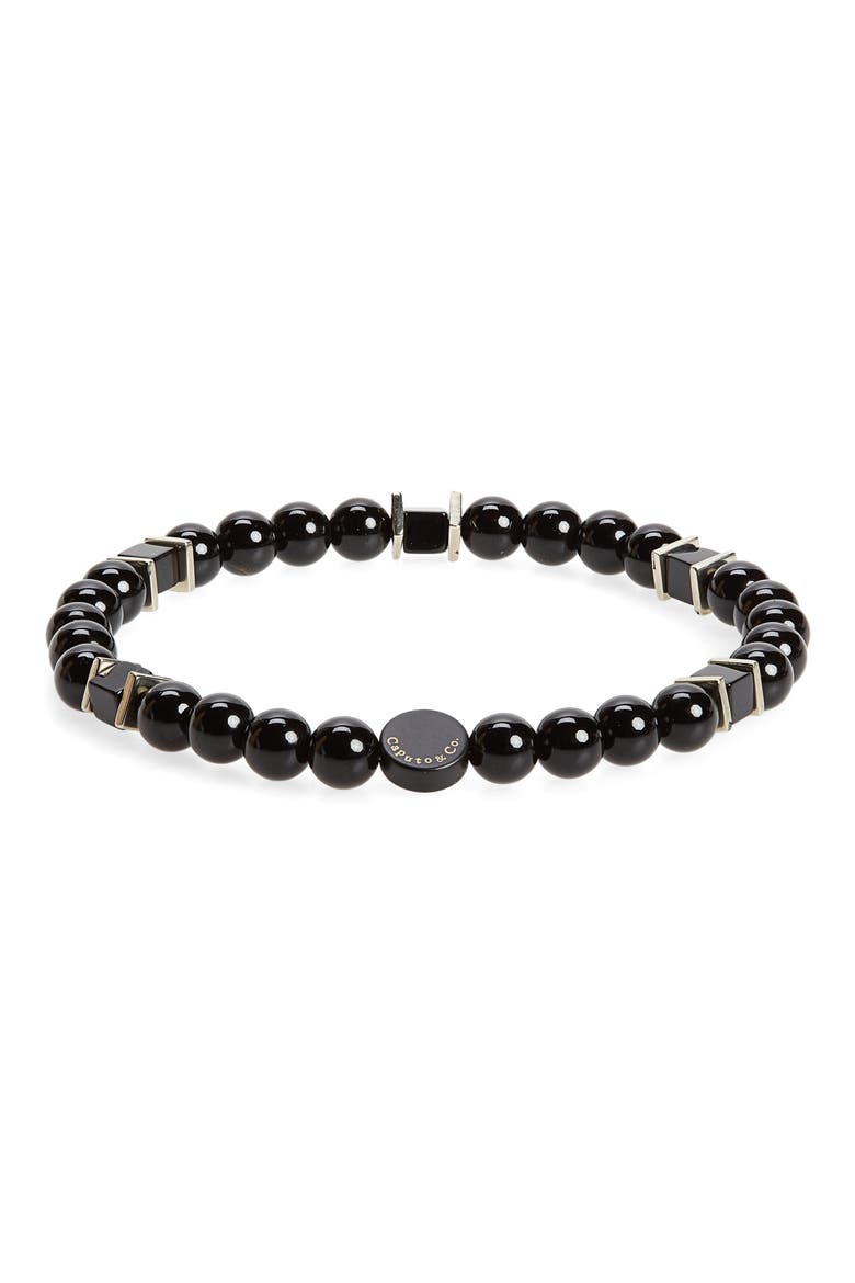 Men's Square Beaded Stretch Bracelet, Main, color, BLACK ONYX