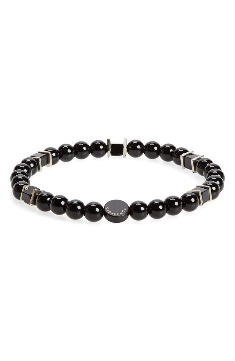 Caputo & Co. Men's Square Beaded Stretch Bracelet, Main, color, Black Onyx