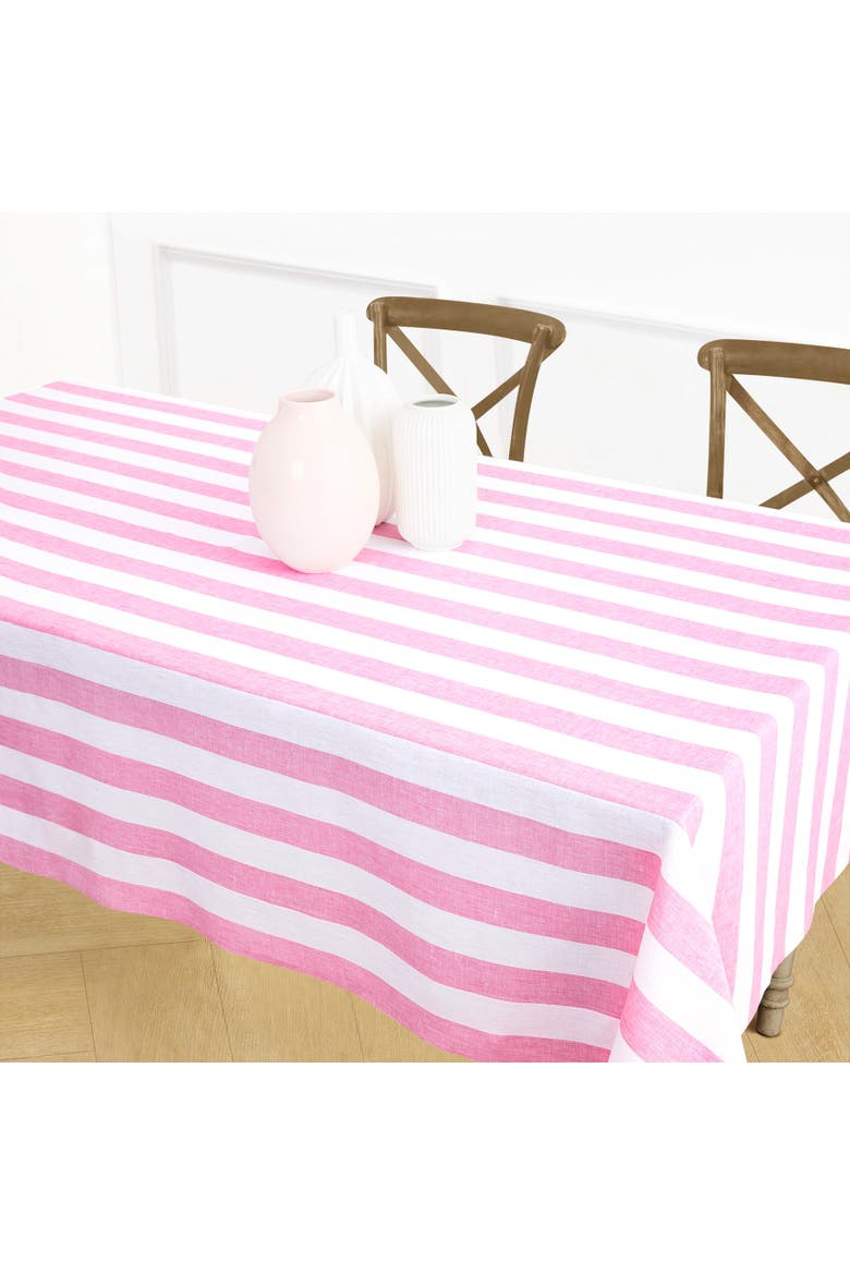 Linen Tablecloth - Cabana Stripe, Alternate, color, Pink and White