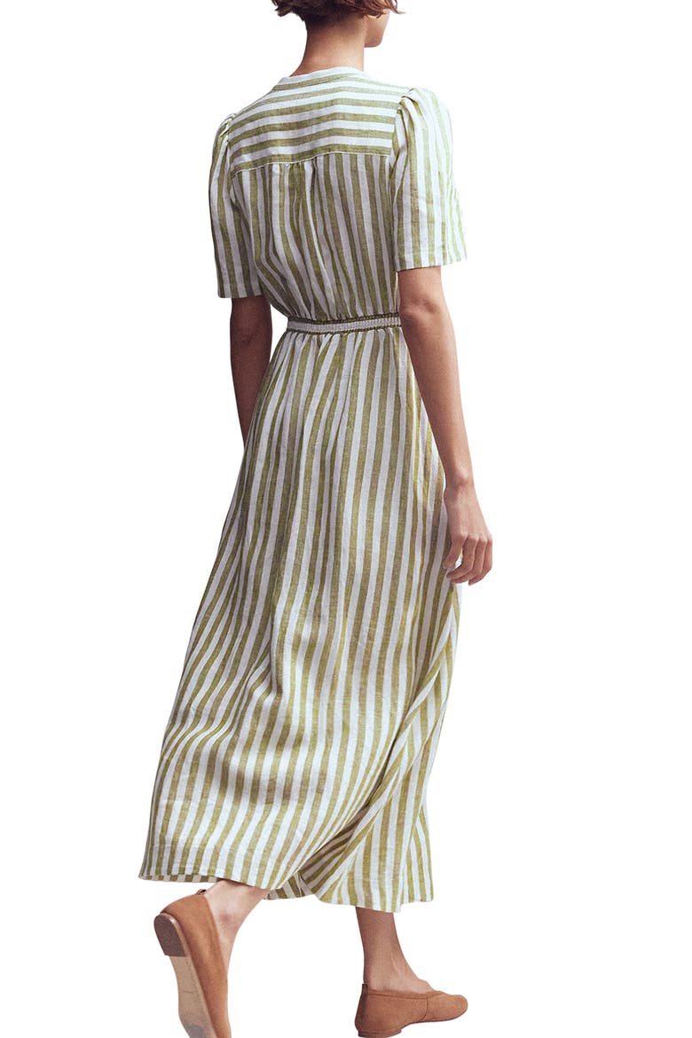 boden linen stripe dress Ivy Button Linen Midi Dress - Olive, Ivory Stripe