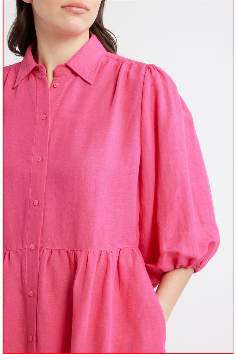 Linen Blend Balloon Sleeve Dress, Alternate, color, MAGENTA