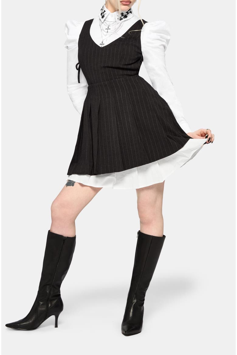 Sabrina Striped Pleated Pinafore Dress, Alternate, color, Grey