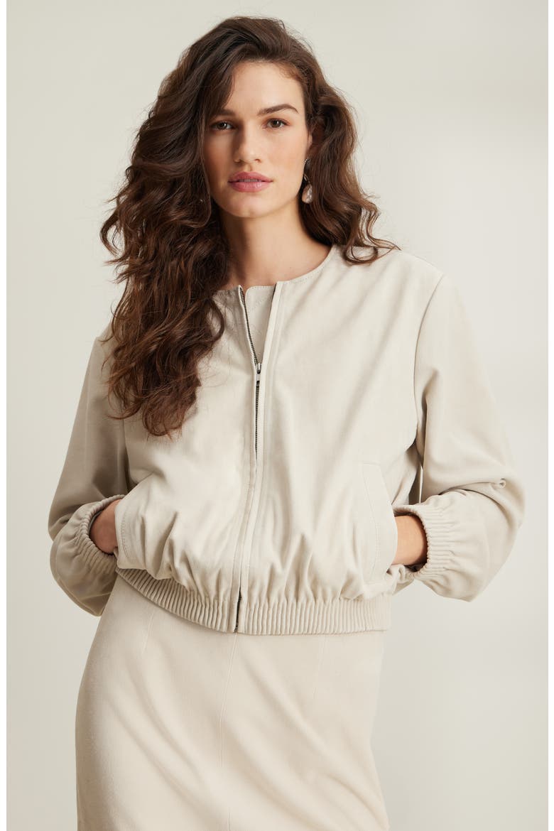 Suede Bomber Jacket, Main, color, BEIGE OATMEAL