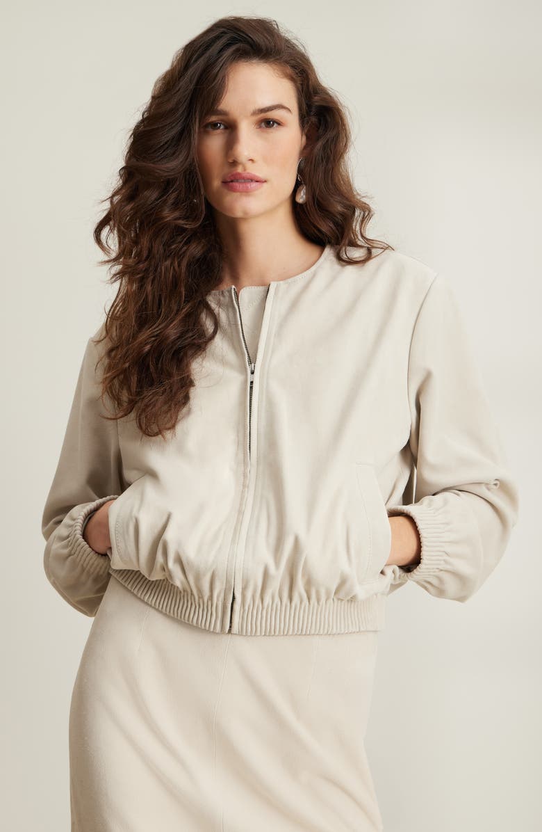 Nordstrom Suede Bomber Jacket, Main, color, Beige Oatmeal