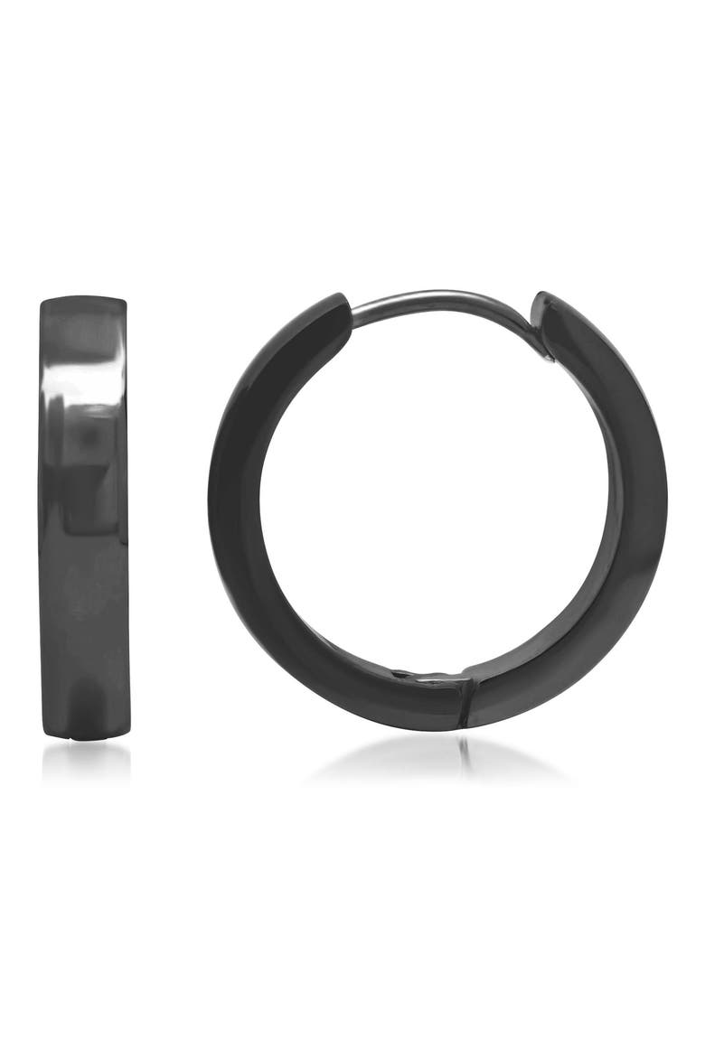 Men's Black Ion-Plated Huggie Hoop Earrings, Main, color, BLACK