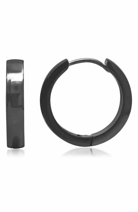 Men's Black Ion-Plated Huggie Hoop Earrings