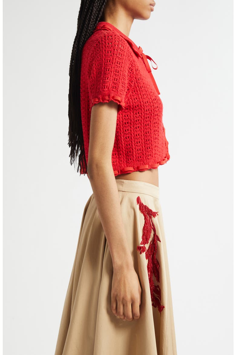Ginerva Open Stitch Crop Cotton Blend Cardigan, Alternate, color, RED SAPPHIRE