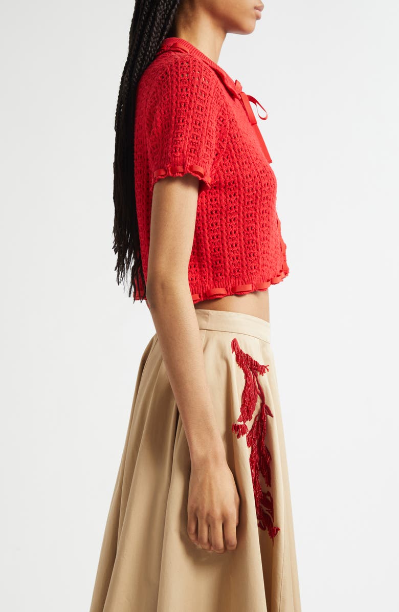 Cinq à Sept Ginerva Open Stitch Crop Cotton Blend Cardigan, Alternate, color, Red Sapphire