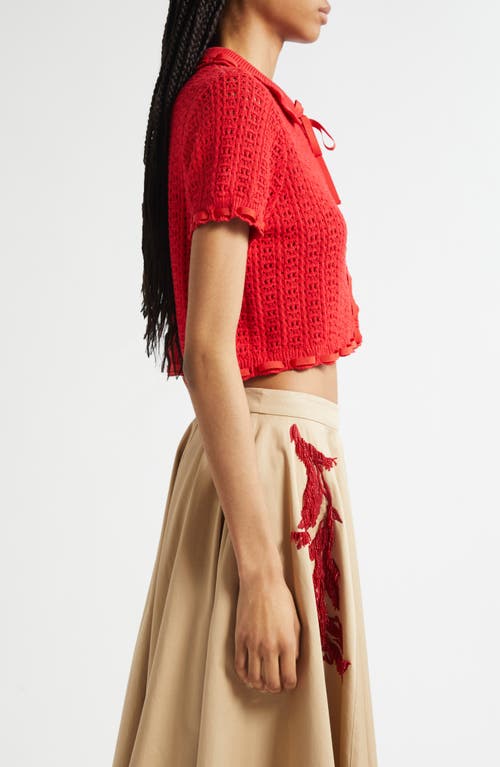 Cinq À Sept Ginerva Open Stitch Crop Cotton Blend Cardigan In Red
