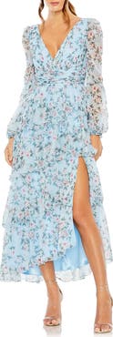 Mac Duggal Puff Sleeve Floral Printed Dress