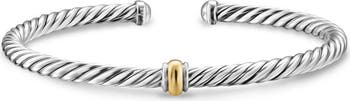 Cable Flex Station Bracelet in Sterling Silver with 14K Yellow Gold, 4mm