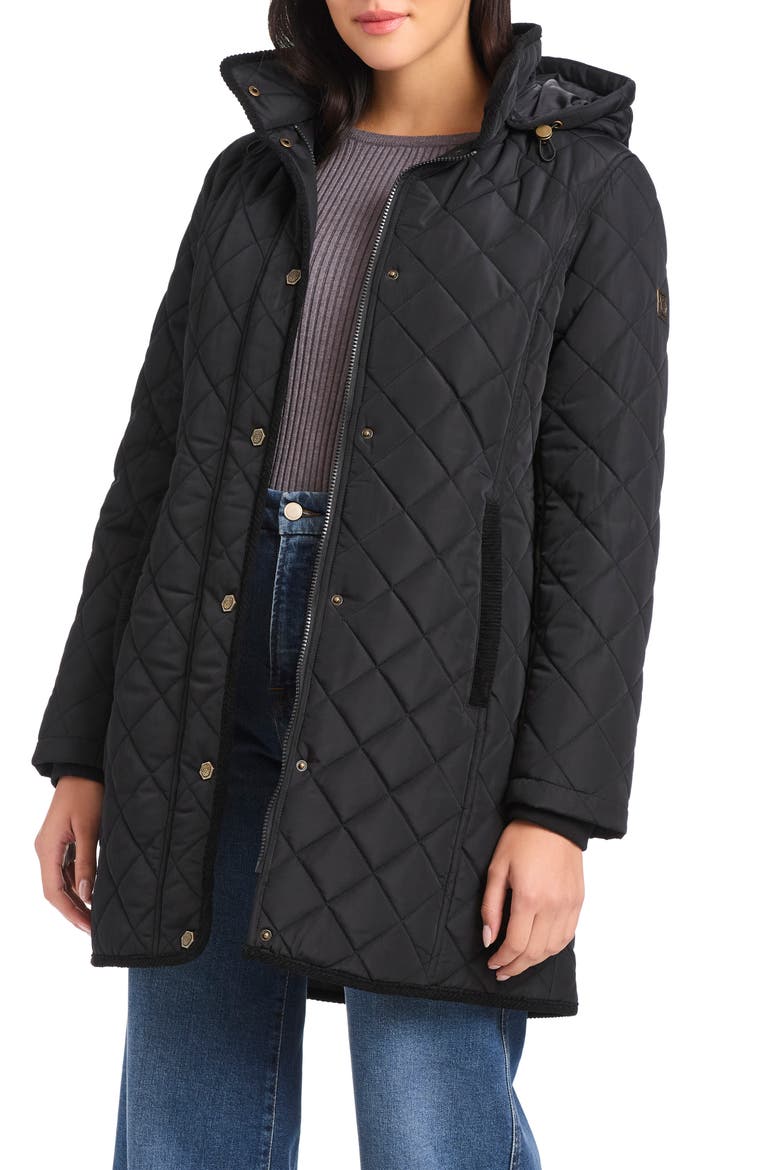 Water Resistant Quilted Coat with Removable Hood, Alternate, color, BLACK