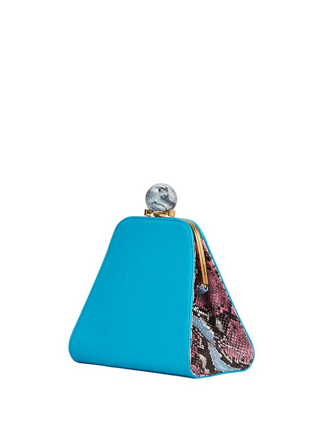 LarAllan Josephine Ball Frame Calfskin Leather Bag, Alternate, color, Turquoise Aqua