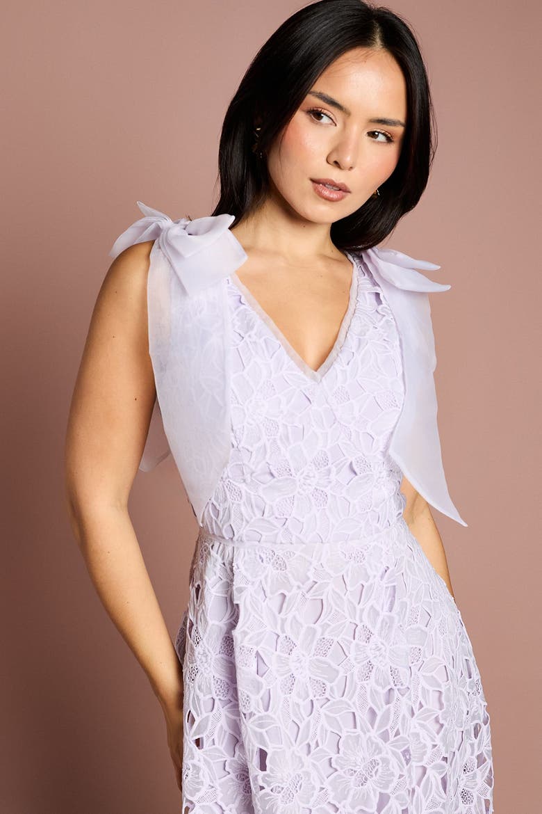 Petite Bow Detail Sleeveless Midi Dress, Alternate, color, Lilac