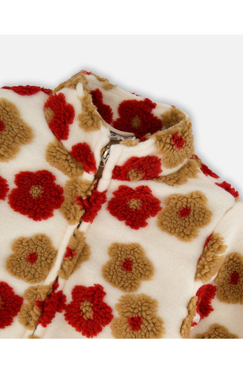 Deux par Deux Full Zip Jacket with Jacquard Floral, Alternate, color, Beige And Red