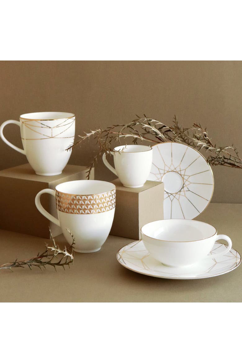 Gem Cut Gold Tea Cup & Saucer, Alternate, color, White