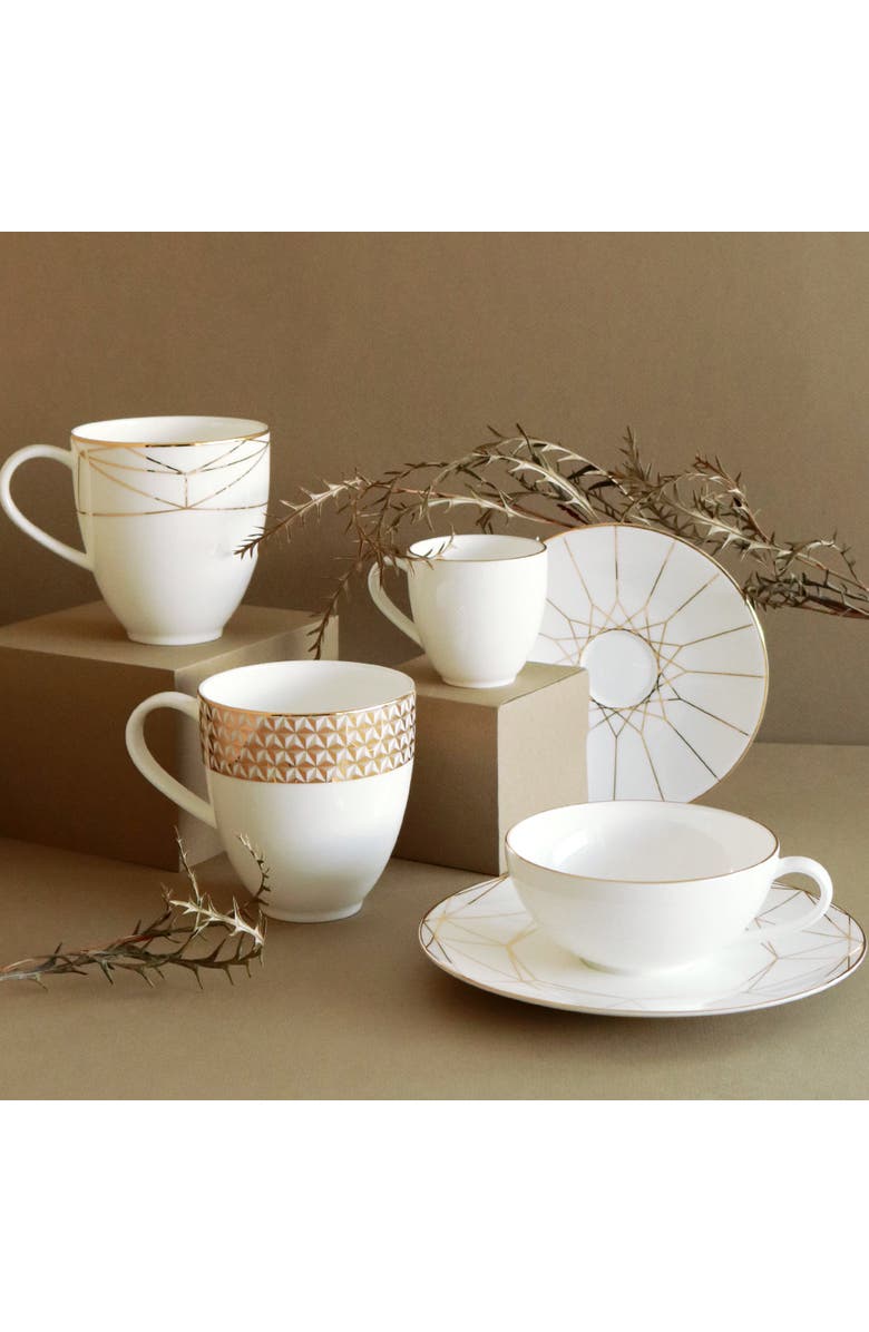 Prouna Gem Cut Gold Tea Cup & Saucer, Alternate, color, White