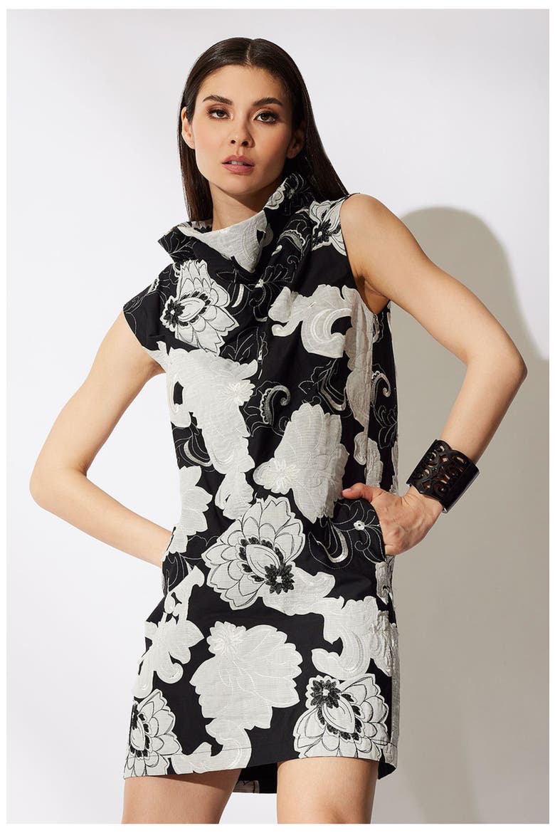 Cressida Applique Funnel Shift Dress, Alternate, color, BLACK