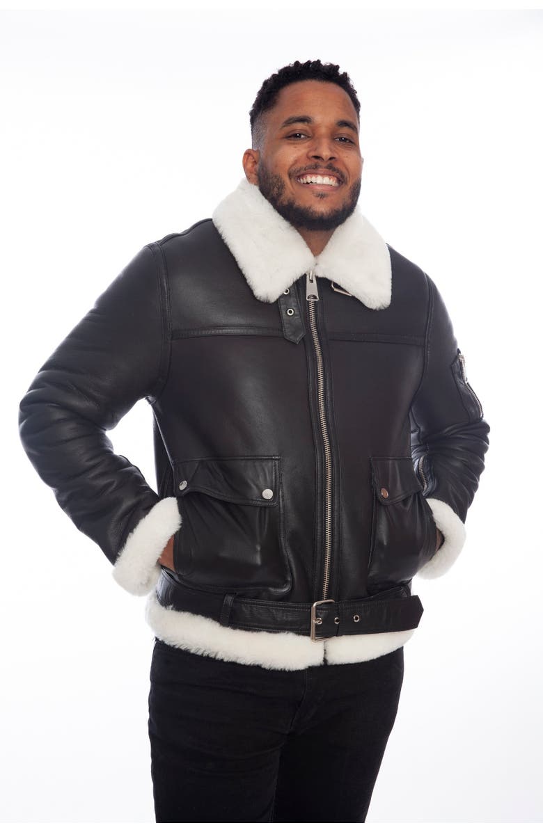 Furniq UK Sheepskin Pilot Jacket, Alternate, color, Silky Black