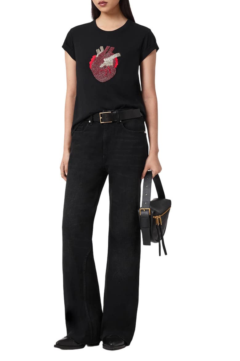 Andrea Anna Embellished Beaded Heart T-Shirt, Alternate, color, BLACK