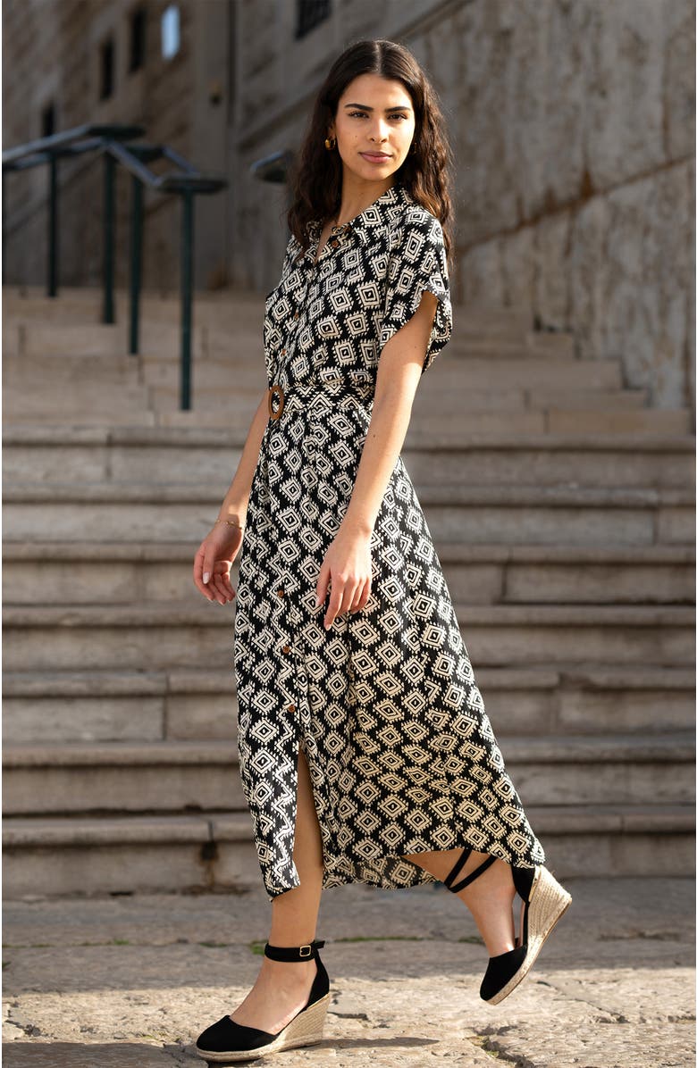 Yumi Midi Shirt Dress With Matching Belt, Alternate, color, Black