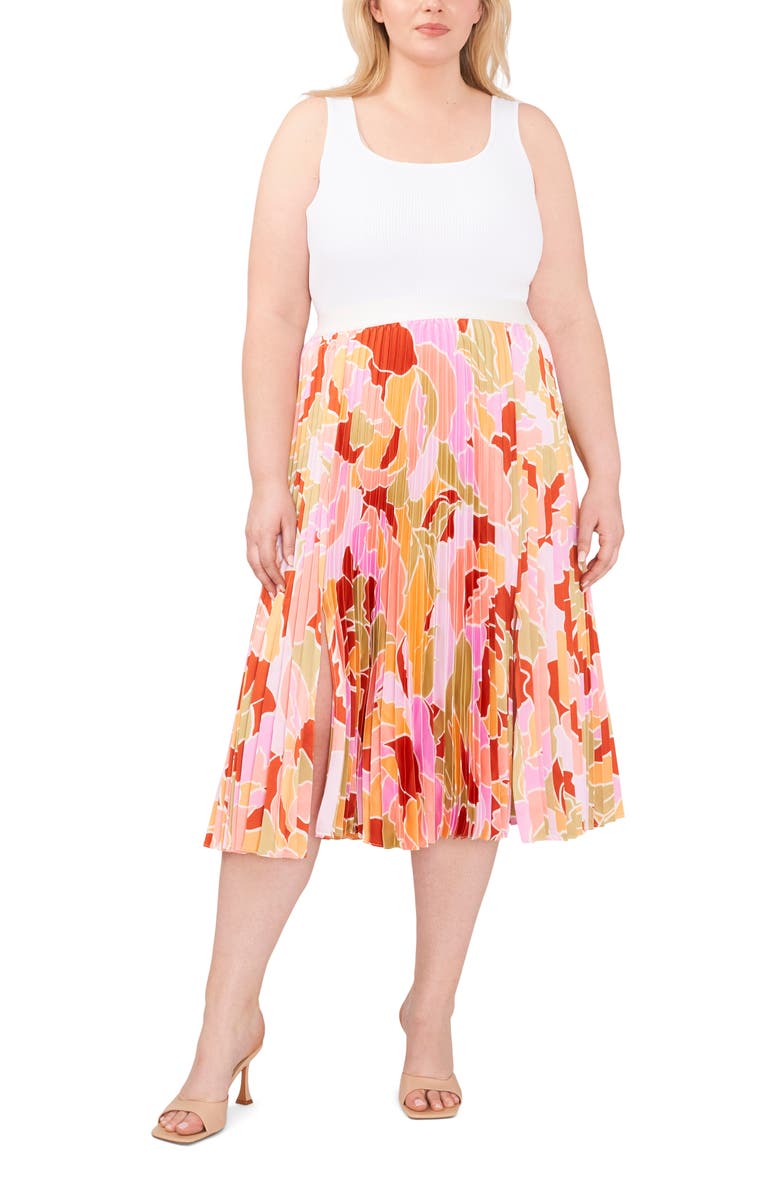 Halogen<sup>®</sup> Abstract Print Double Slit Pleated Midi Skirt, Alternate, color,