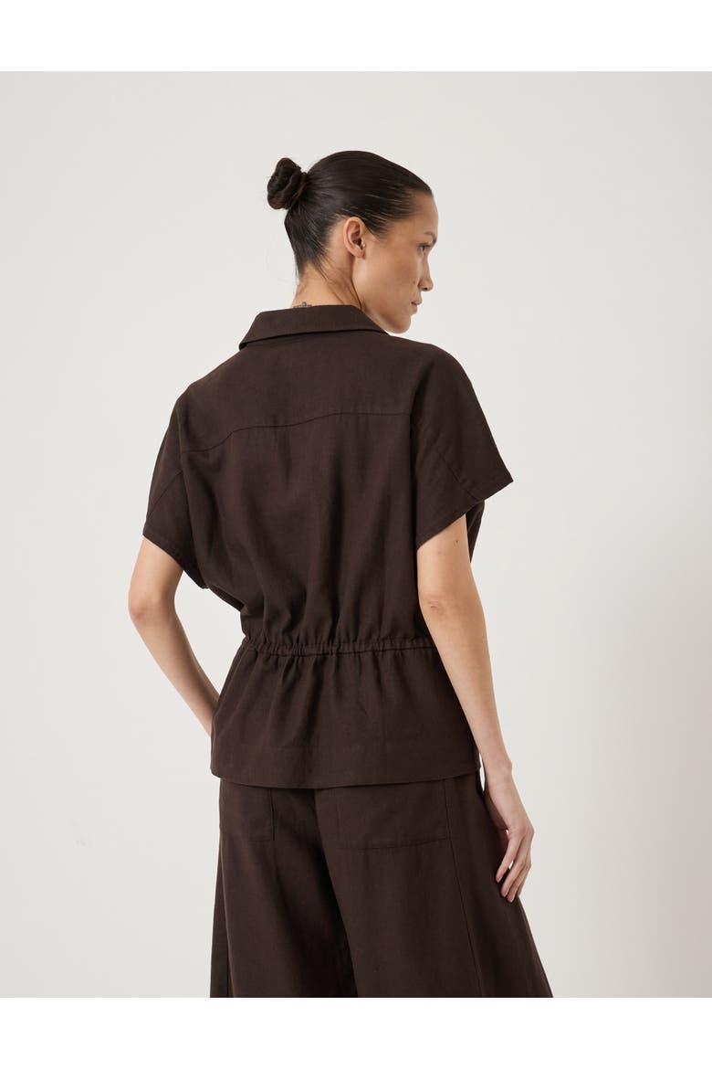 Mirai Linen Blend Short Sleeve Shirt, Alternate, color, Dark Brown