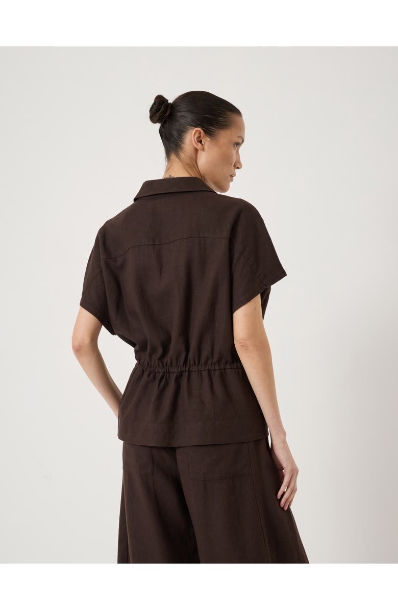 Hush Mirai Linen Blend Short Sleeve Shirt, Alternate, color, Dark Brown