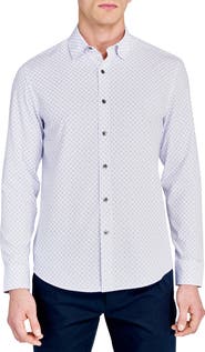 W.R.K Trim Fit Abstract Square Print Performance Button-Up Shirt