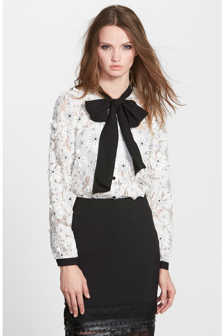 Floral Lace Bow Blouse, Main, color, IVORY