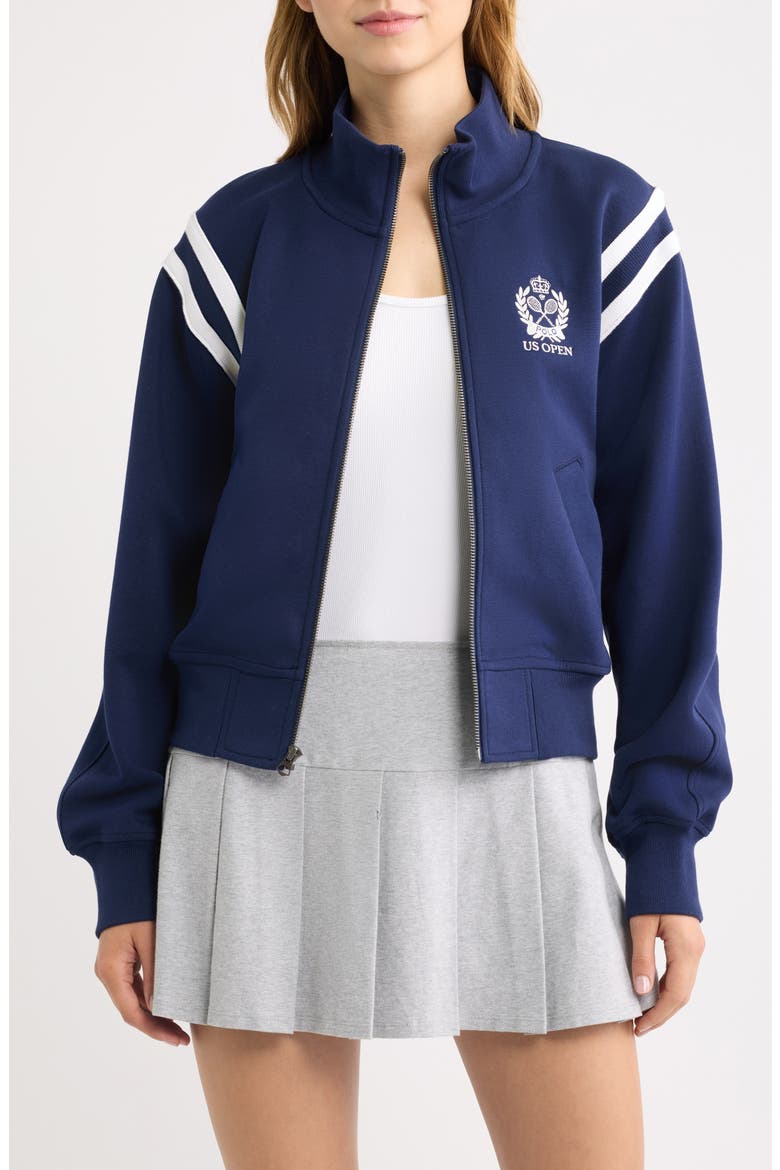 Double Knit Tennis Graphic Cotton Blend Zip Front Sweatshirt, Main, color, NAVY