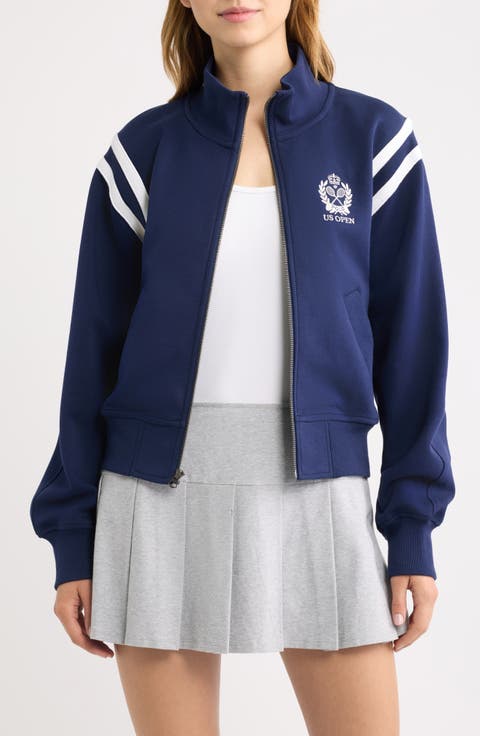 Double Knit Tennis Graphic Cotton Blend Zip Front Sweatshirt