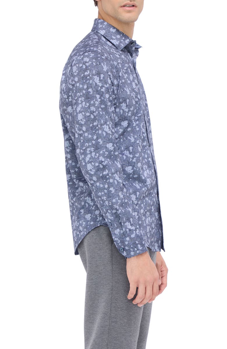 Bugatchi Jimmy OoohCotton<sup>®</sup> Spatter Plaid Button-Up Shirt, Alternate, color, Navy