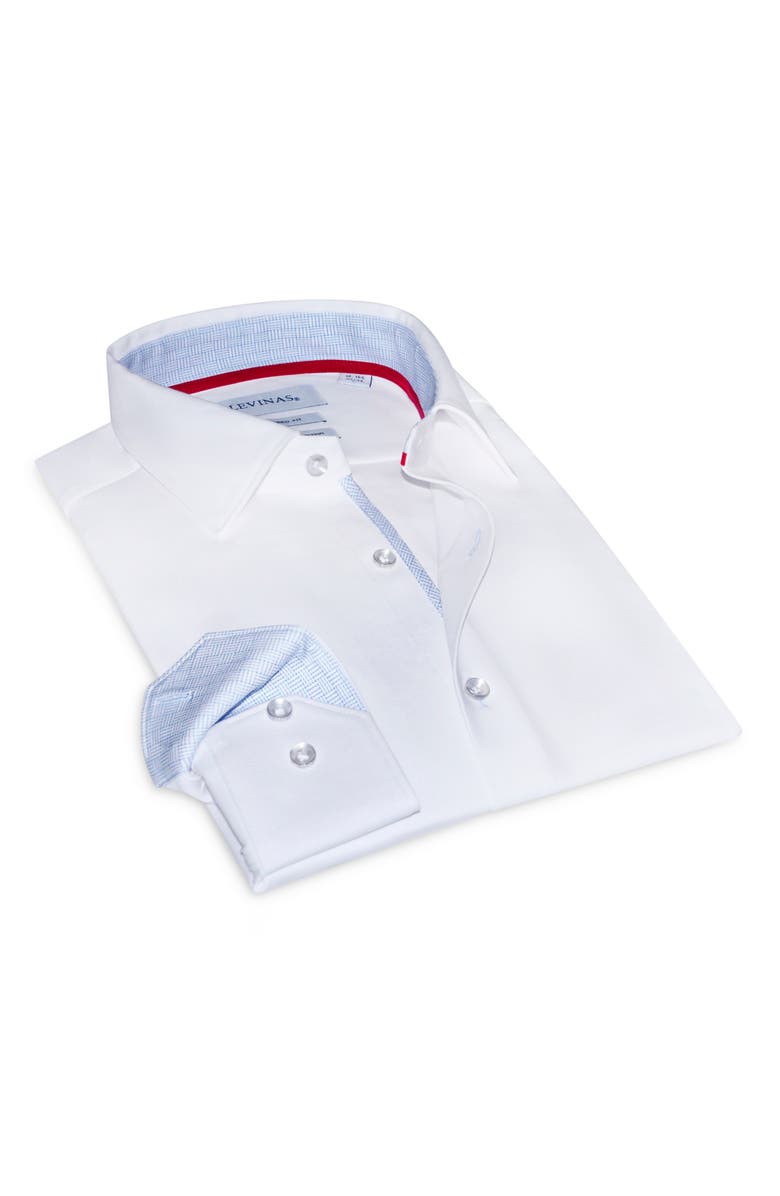 LEVINAS Tailored Fit Solid Cotton Dress Shirt, Alternate, color, White