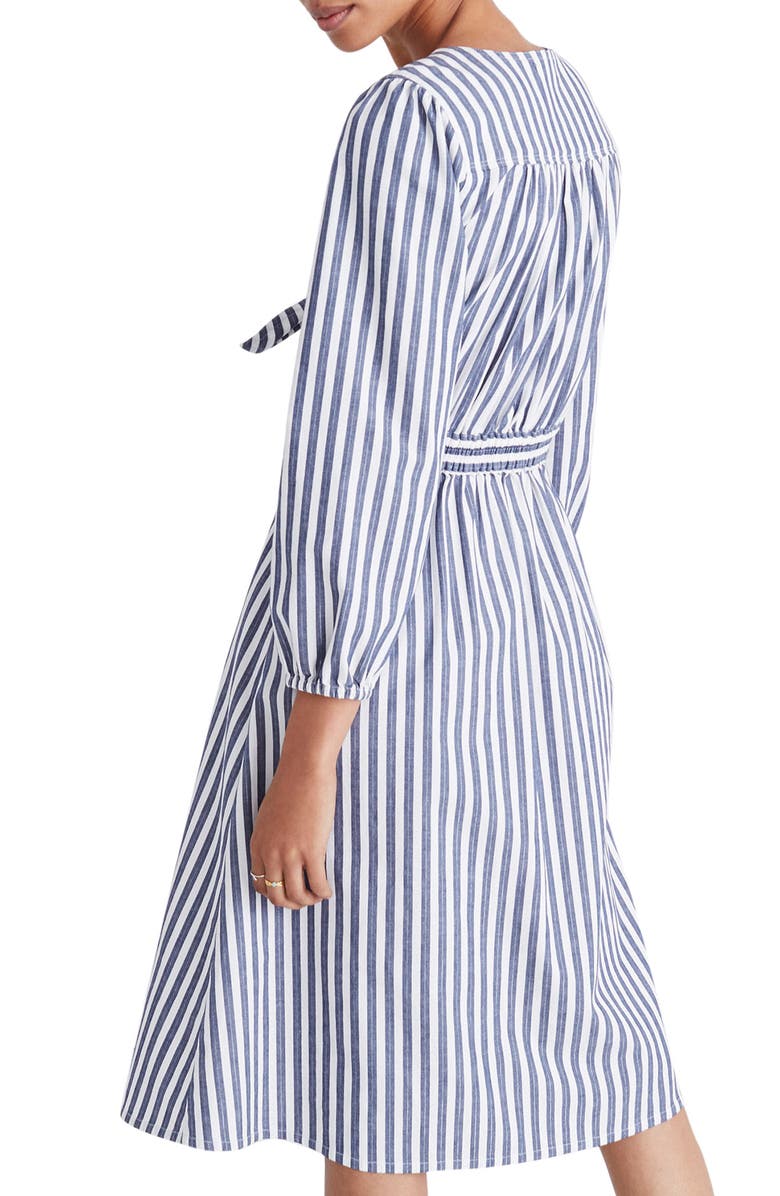 Madewell Shimmer Stripe Cutout Midi Dress, Alternate, color, 