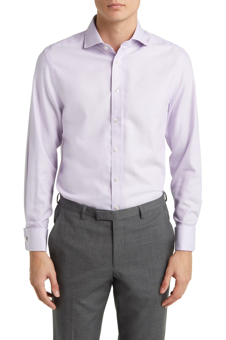 Non-Iron Clifton Weave Cutaway Slim Fit Shirt Double Cuff, Main, color, LILAC PURPLE