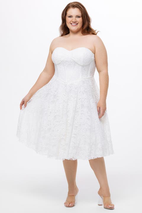 Sweetheart Strapless Lace Bustier Plus Size Party Dress
