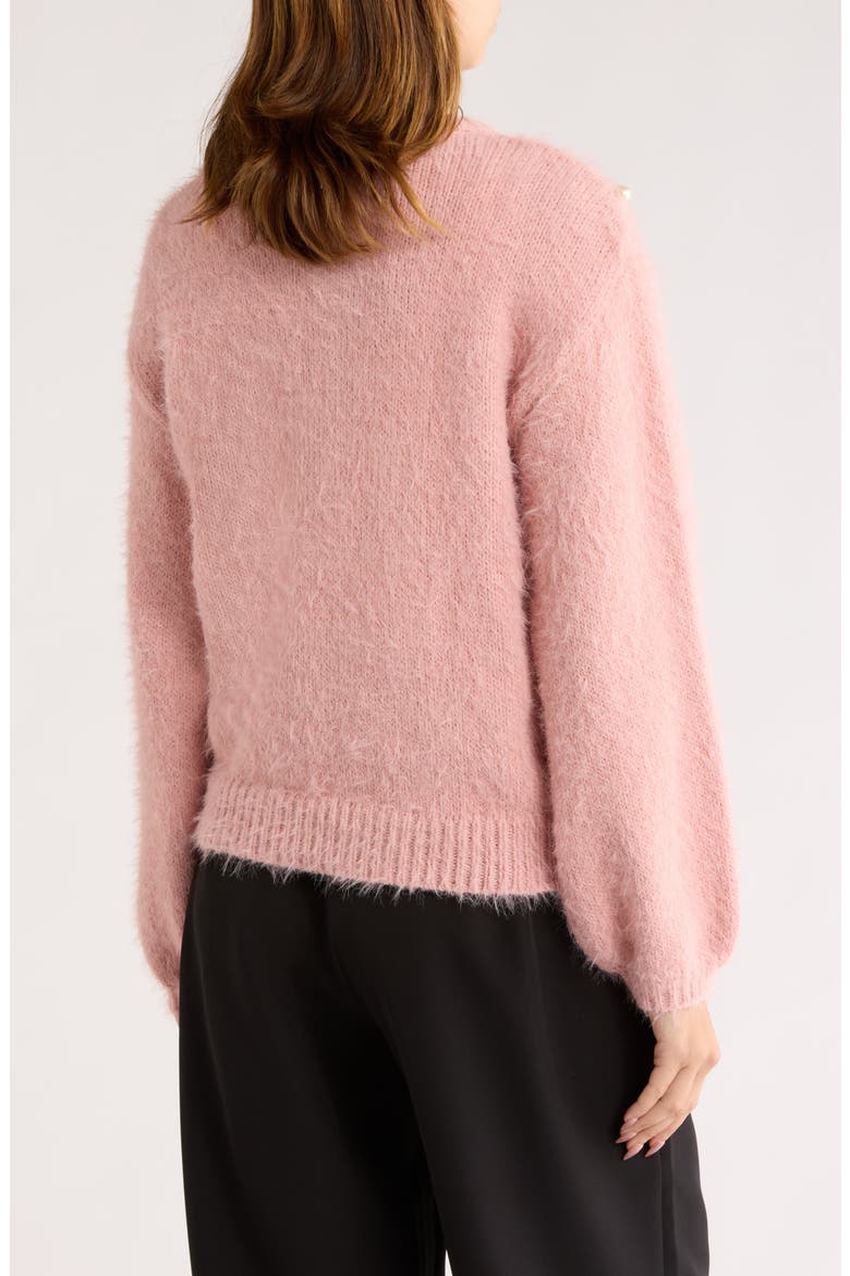 Faux Pearl & Bow Embellished Crewneck Sweater, Alternate, color, PEACH BEIGE