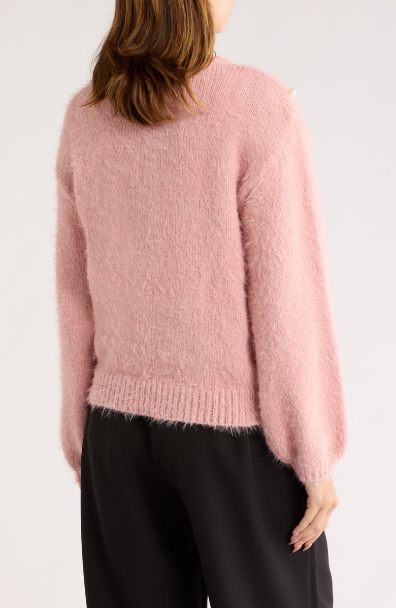 Love By Design Faux Pearl & Bow Embellished Crewneck Sweater, Alternate, color, Peach Beige