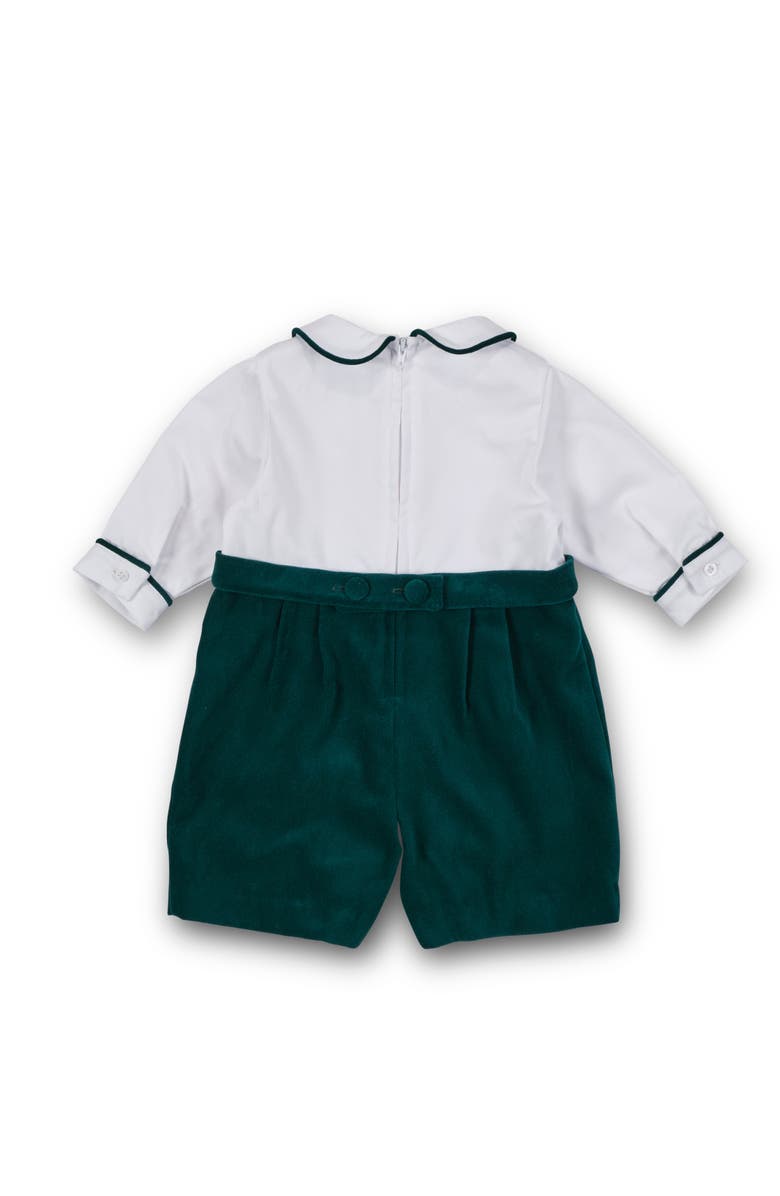 Florence Eiseman Pique And Velvet Short Sleeve All In One Shortall, Alternate, color, Green, White