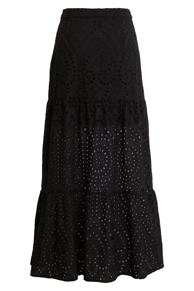 Eyelet Tiered Skirt, Alternate, color, BLACK