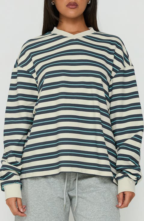 Opollo Striped Oversize V-Neck Jumper