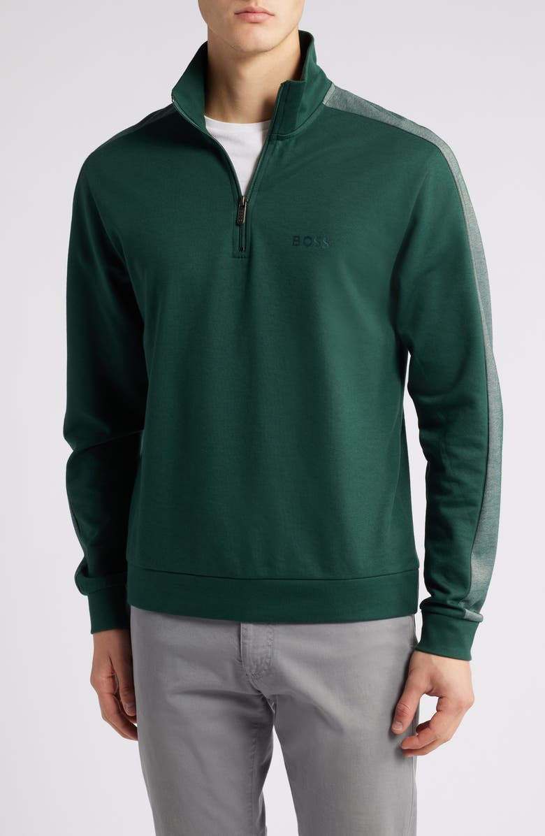 BOSS Quarter Zip Logo Pullover, Main, color, Open Green