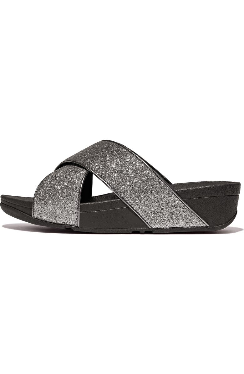 FitFlop Lulu Glitterdust Platform Wedge Slide Sandal, Alternate, color, Pewter