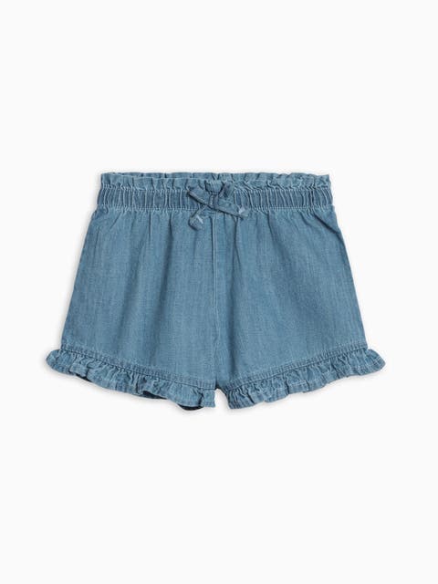 Organic Ruffle Waist Chambray Short (Toddler & Little Kids)