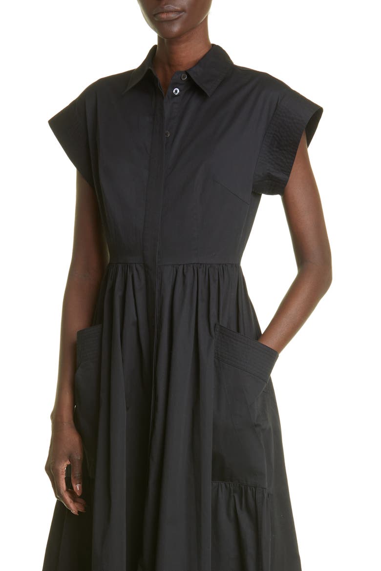 Cap Sleeve Cotton Poplin Midi Dress, Alternate, color, 001 BLACK