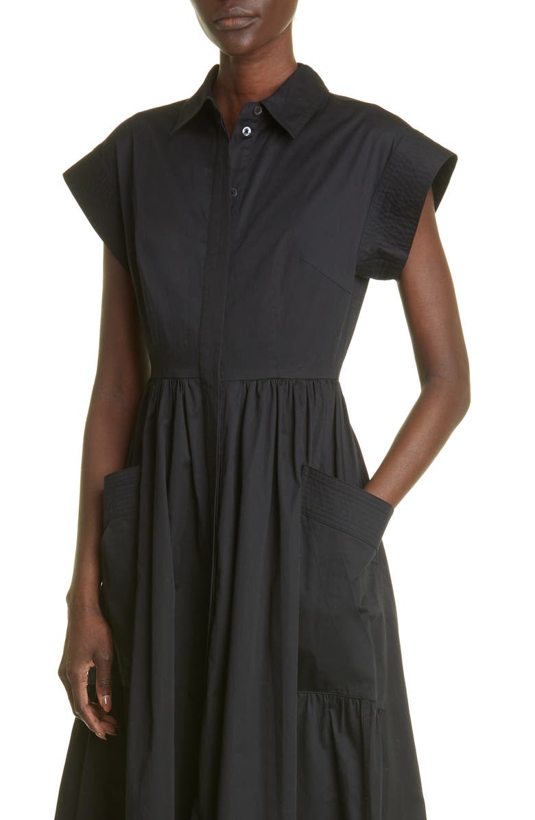 CO Cap Sleeve Cotton Poplin Midi Dress, Alternate, color,
