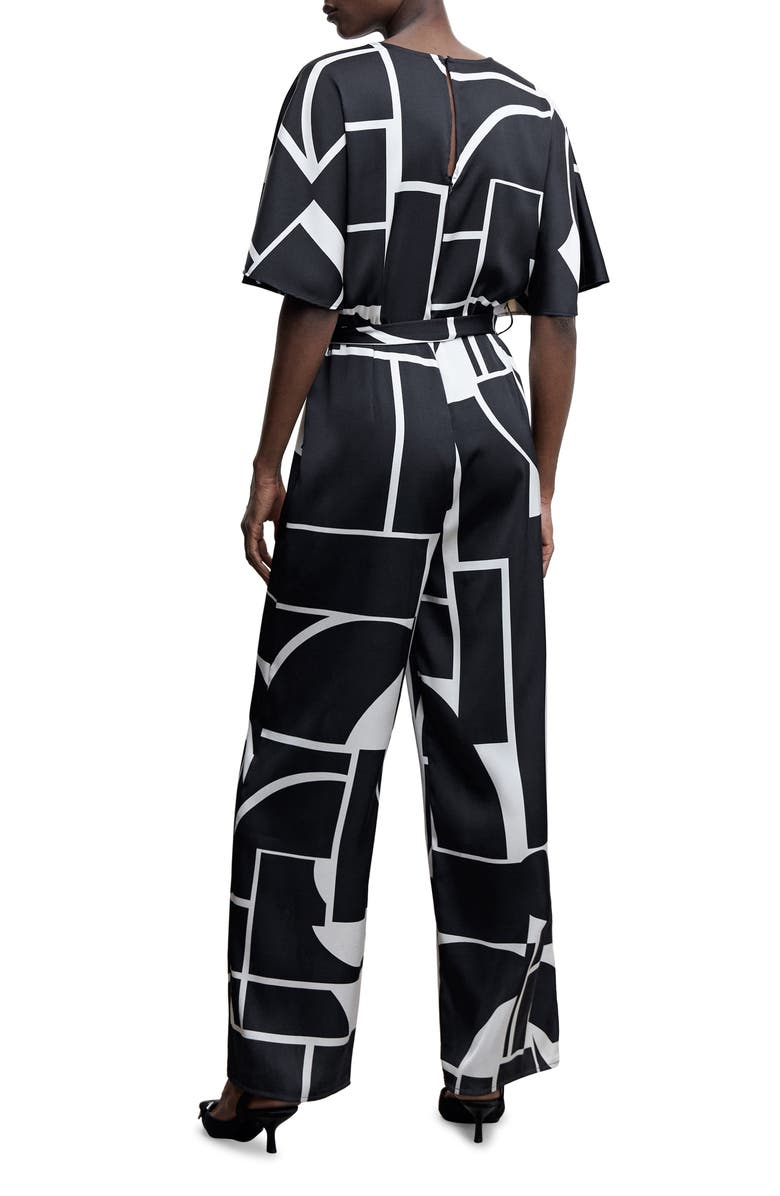 MANGO Geo Print Satin Jumpsuit, Alternate, color,