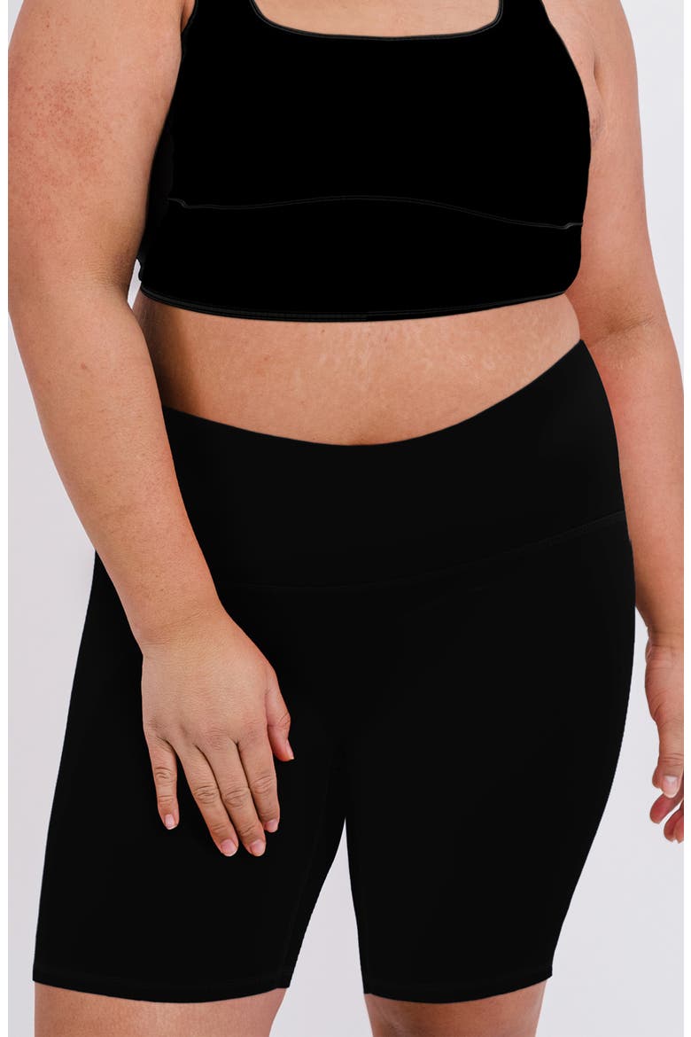 Plus Size Tummy Control Long Bike Swim Shorts, Main, color, Black
